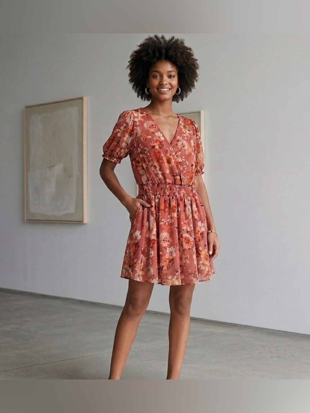 Mimi Chica Rust Floral Mini Dress